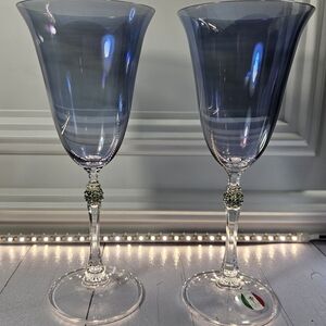 Italy iridescent crystal wine fluted glasses are stunningly ~ Set Of Two